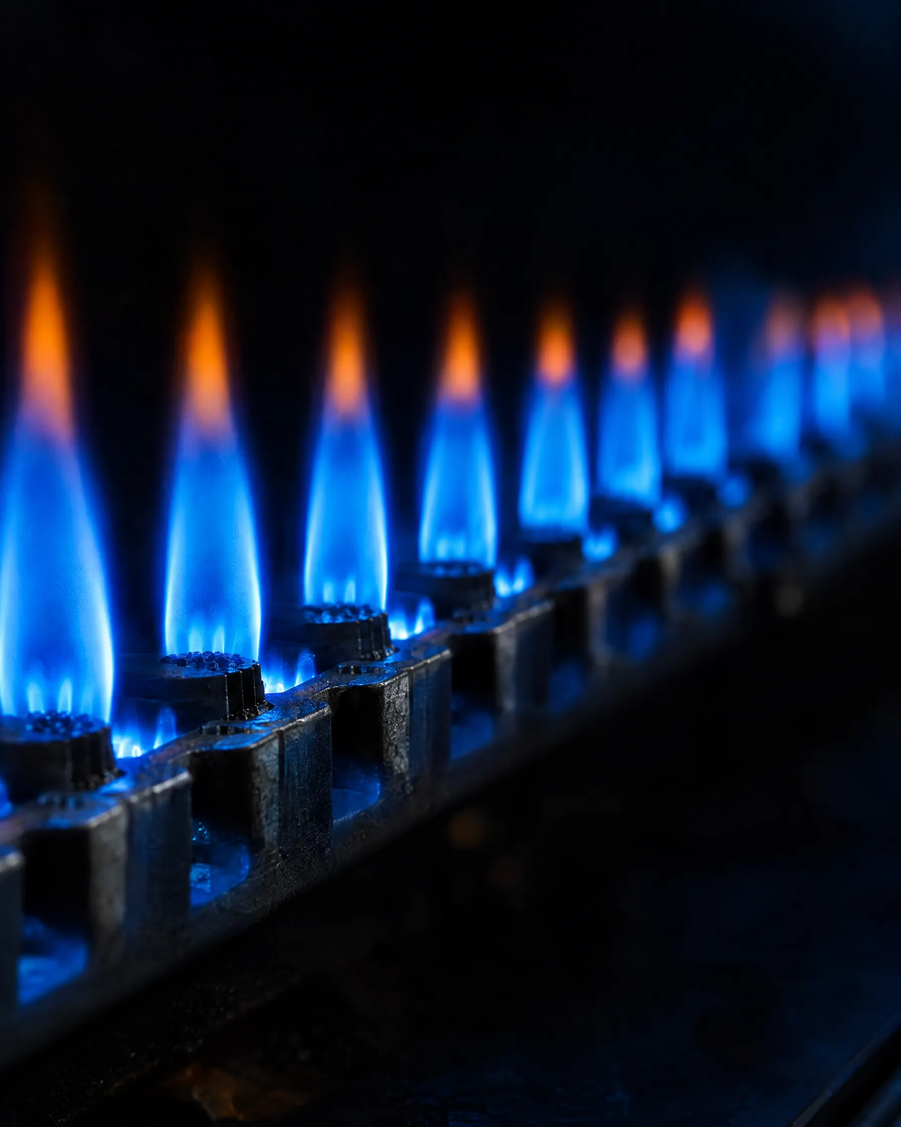 Blue furnace flames